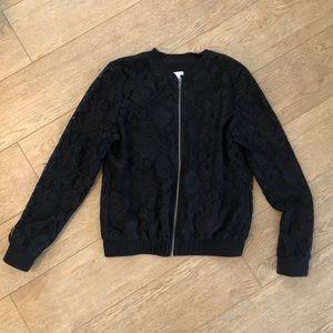 Black Lace Floral Bomber Jacket